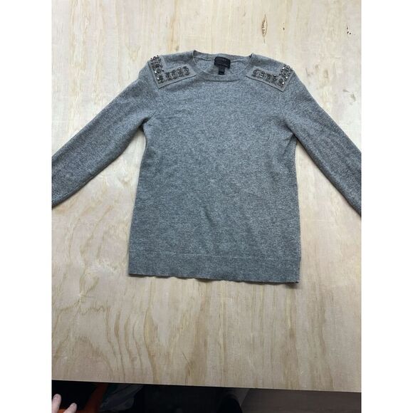 J Crew Jeweled-Shoulder Sweater Gray Size XS With Cashmere And Wool Pullover EUC - Picture 1 of 6